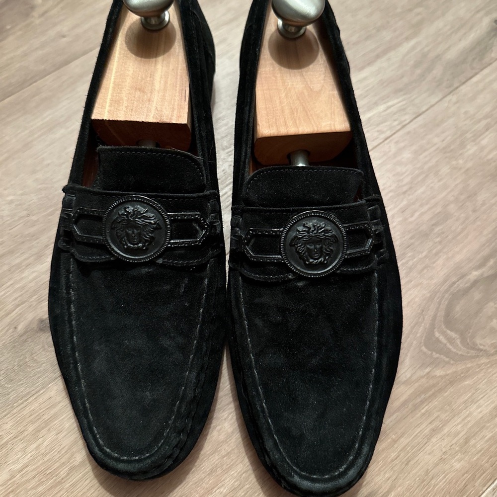 Rare HTF Gianni Versace Medusa Metal Head Mens Velvet Suede Loafers US 9.